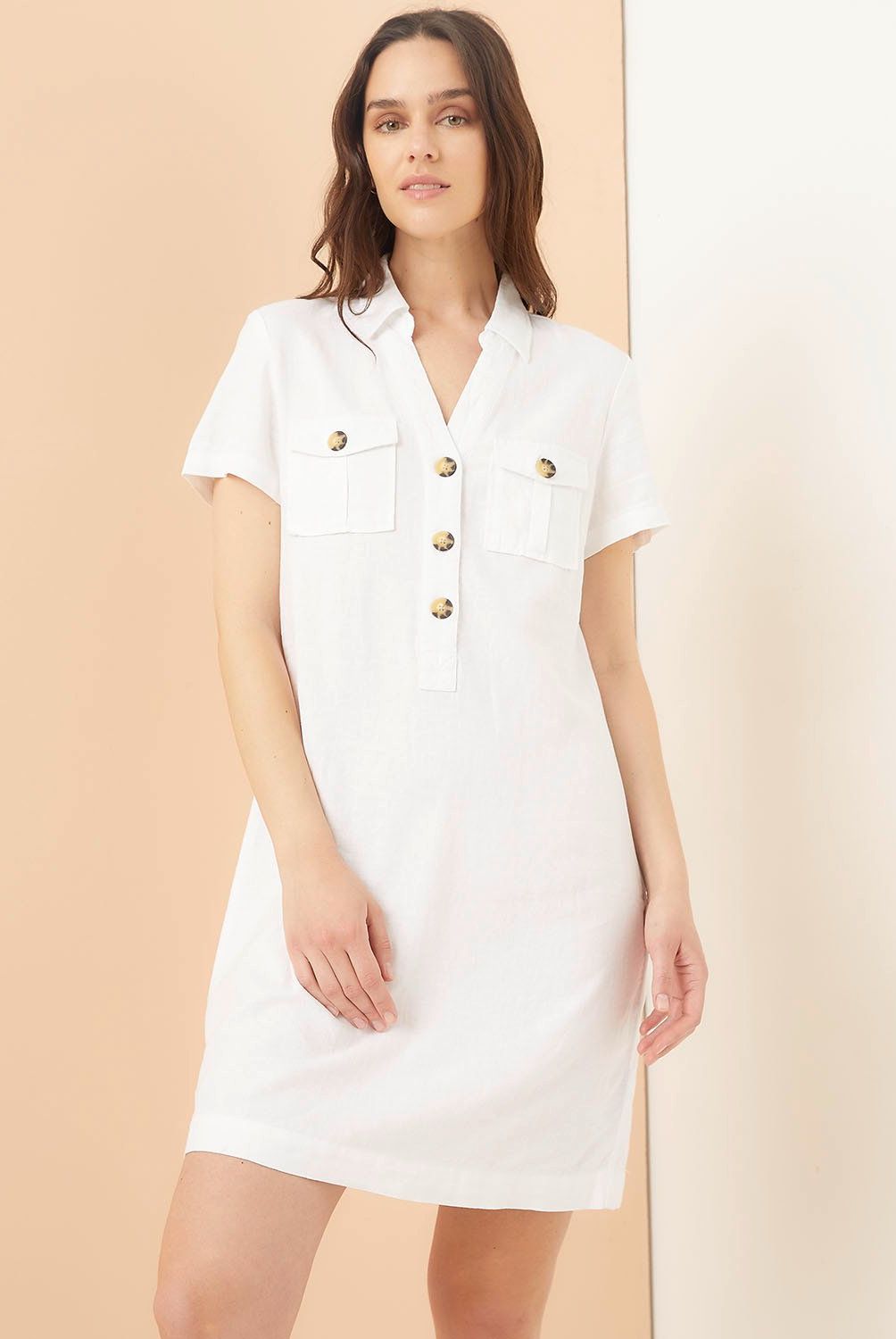 ELLE - Vestido Mini Lino Mujer Elle