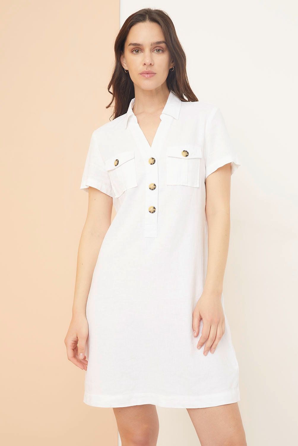 ELLE - Vestido Mini Lino Mujer Elle