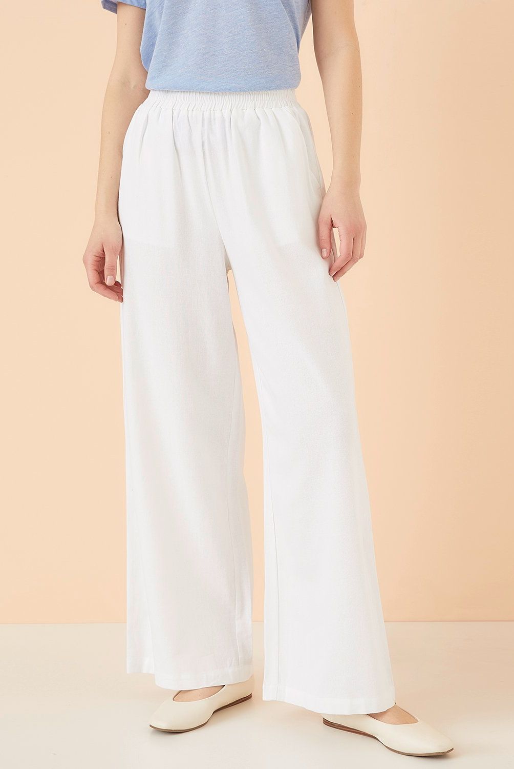 ELLE - Pantalón Palazzo Tiro Alto Lino Mujer Elle