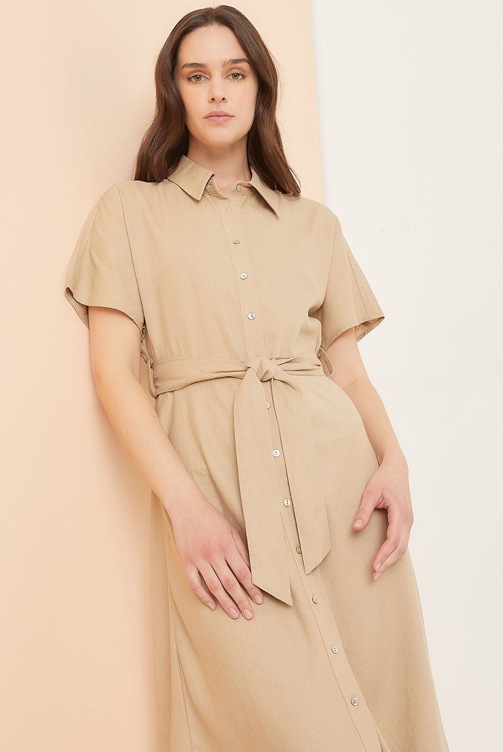 ELLE - Vestido Midi Lino Mujer Elle