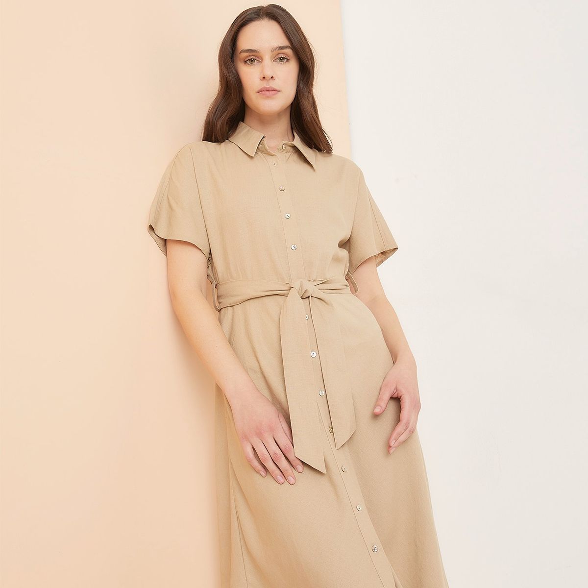ELLE - Vestido Midi Lino Mujer Elle