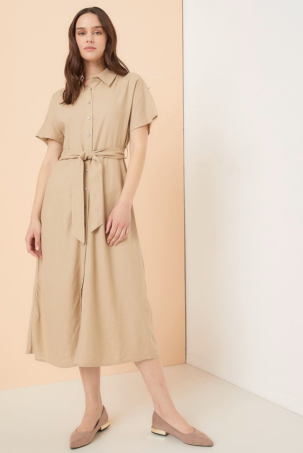 ELLE - Vestido Midi Lino Mujer Elle
