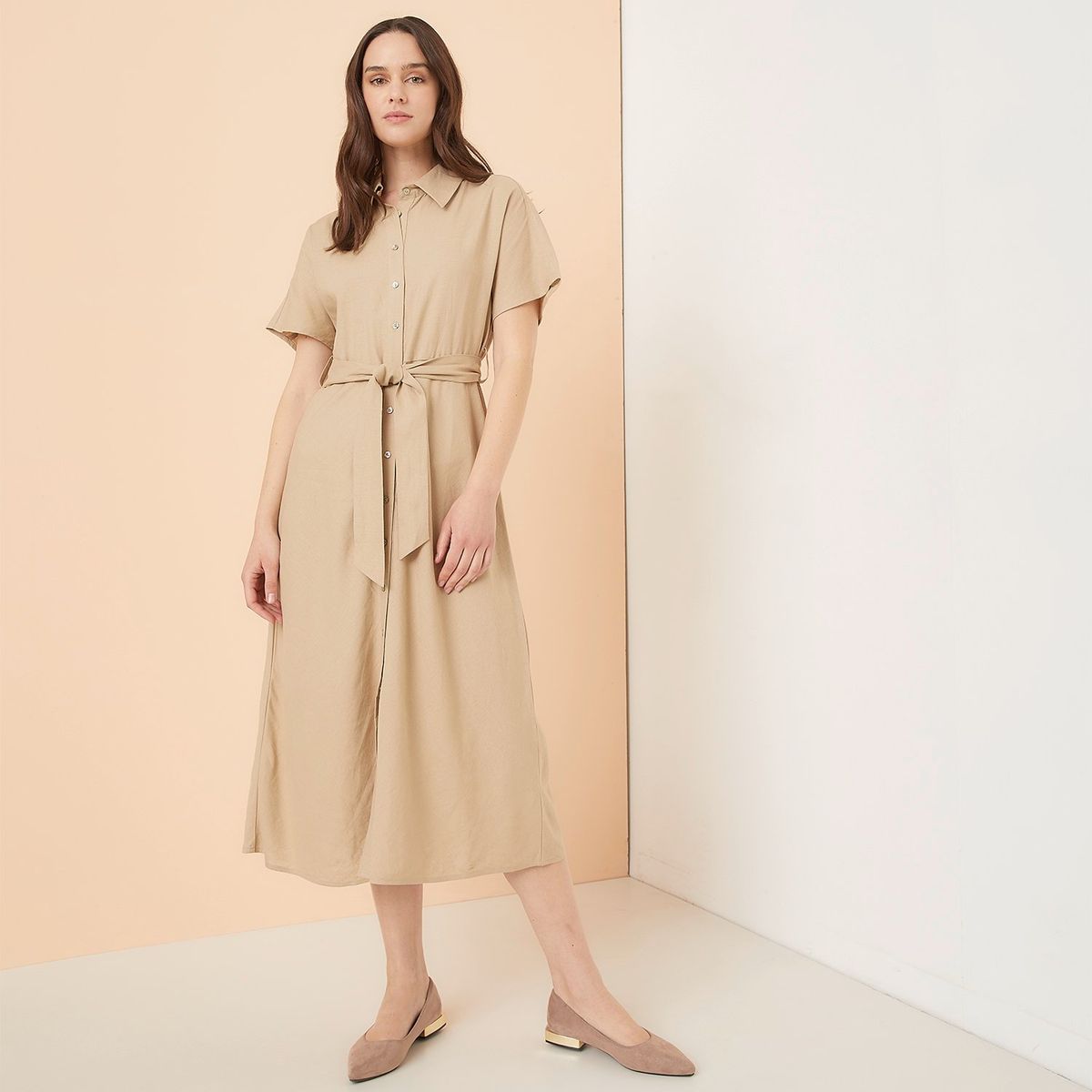 ELLE - Vestido Midi Lino Mujer Elle