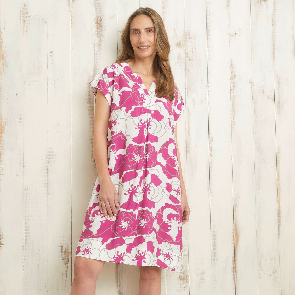 S COCCI - Vestido S Cocci Floral Fucsia Cuello en V
