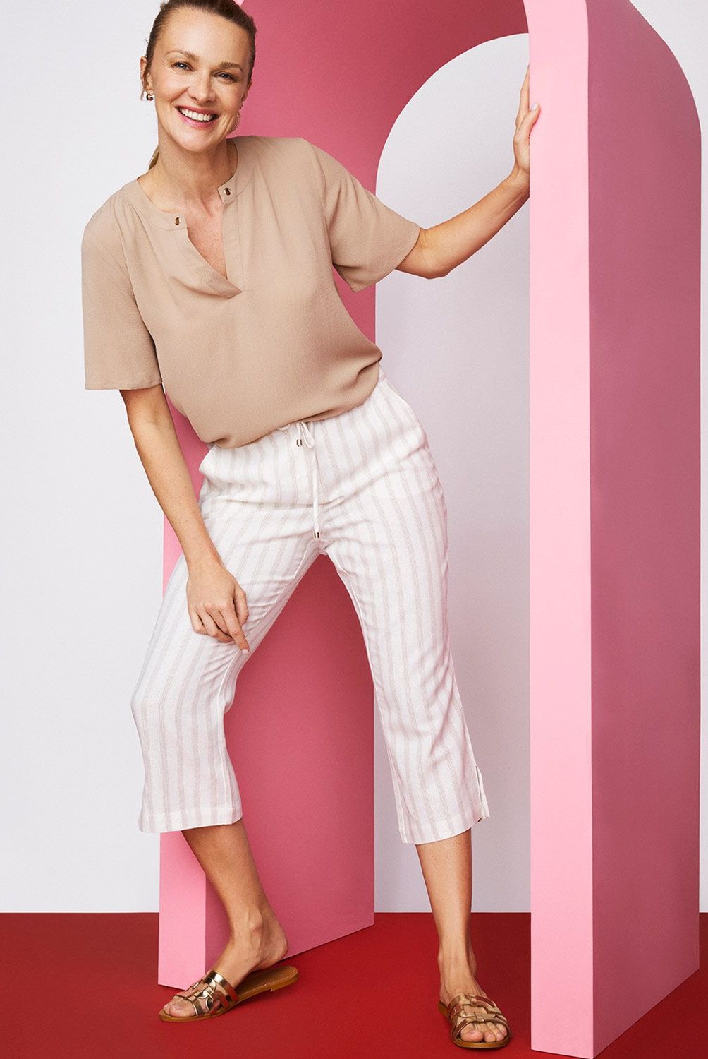 S COCCI - Pantalón Capri Straight Tiro Alto Lino Mujer Estampado Floral