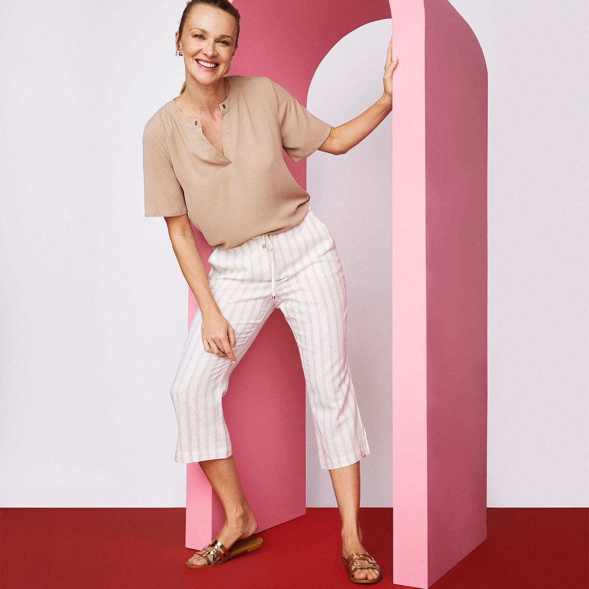 S COCCI - Pantalón Capri Straight Tiro Alto Lino Mujer Estampado Floral