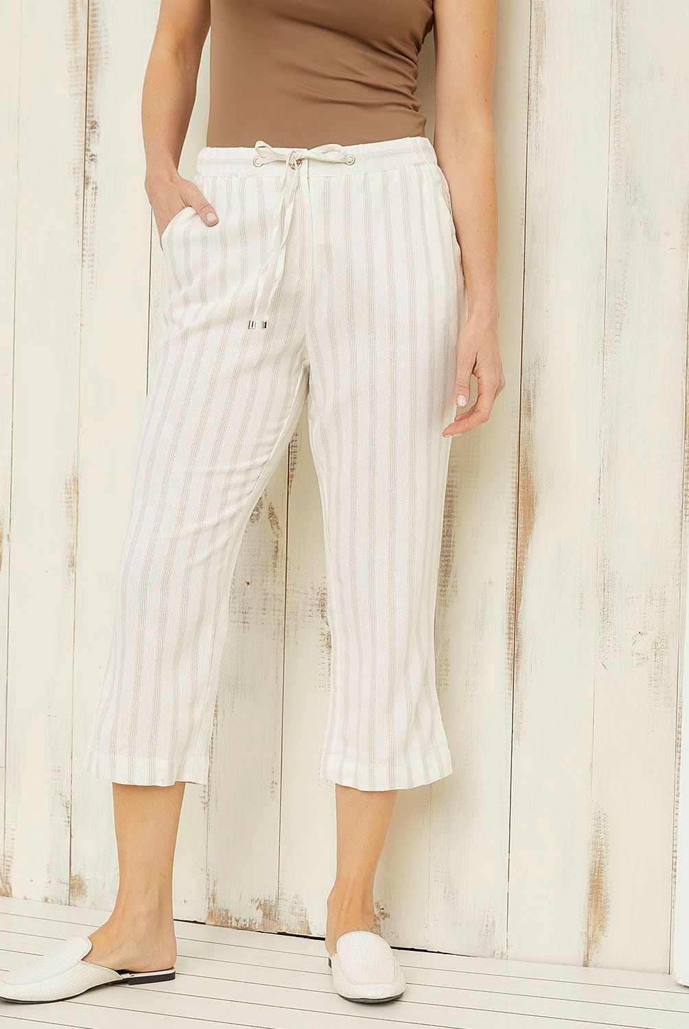 S COCCI - Pantalón Capri Straight Tiro Alto Lino Mujer Estampado Floral
