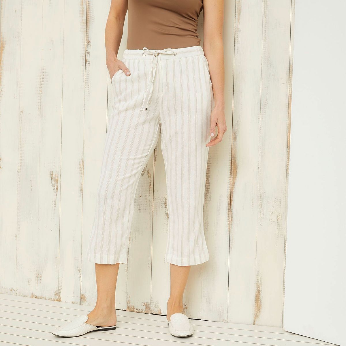 S COCCI - Pantalón Capri Straight Tiro Alto Lino Mujer Estampado Floral