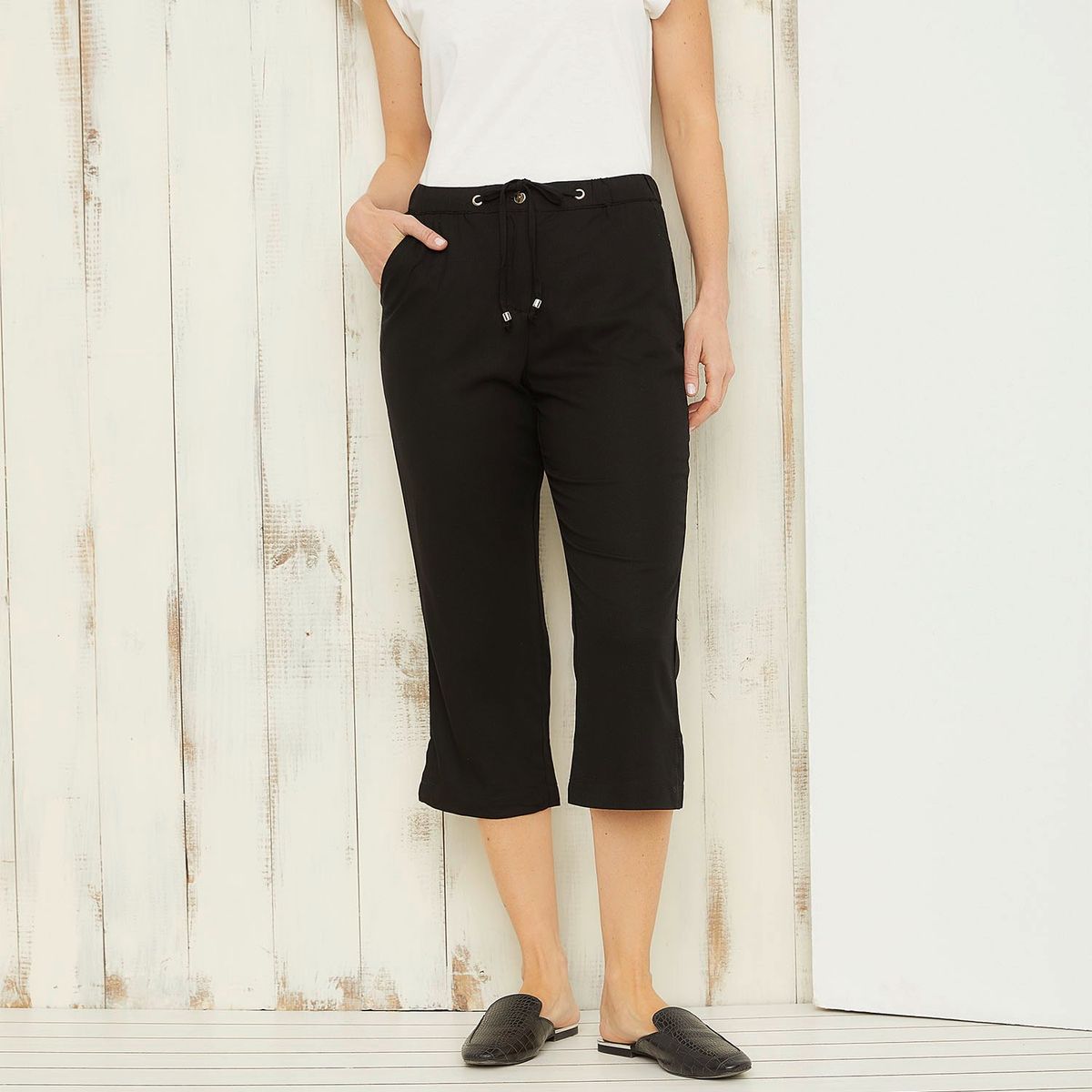 S COCCI - Pantalón Capri Straight Tiro Alto Lino Mujer Estampado Floral