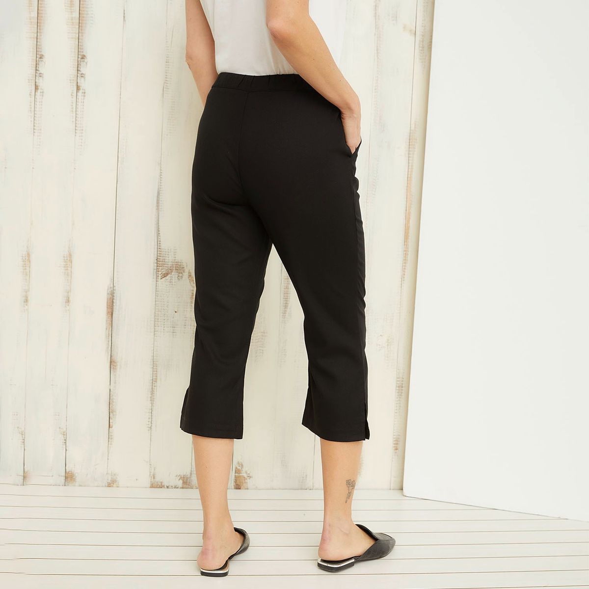 S COCCI - Pantalón Capri Straight Tiro Alto Lino Mujer Estampado Floral