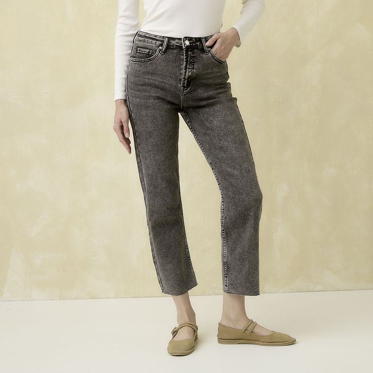 Jeans Straight Tiro Alto Mujer