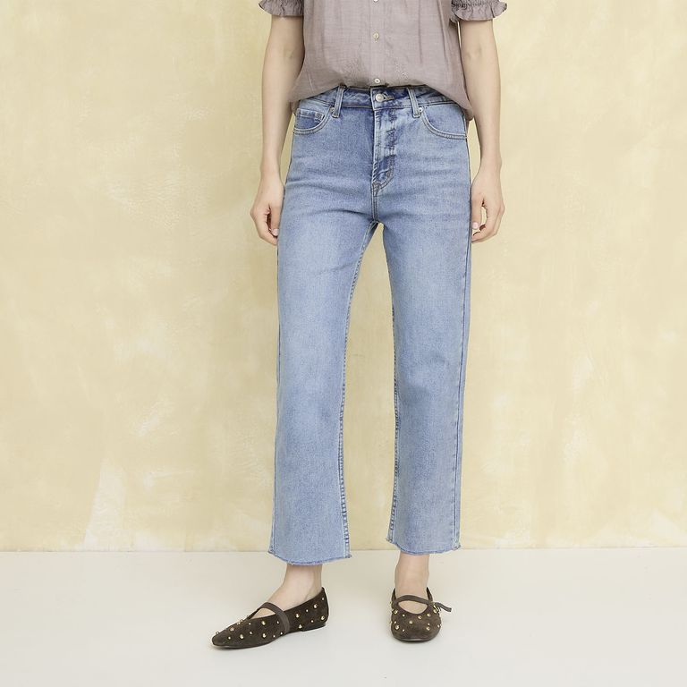 Jeans Straight Tiro Alto Mujer