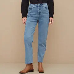 UNIVERSITY CLUB - Jeans Straight Tiro Alto Mujer