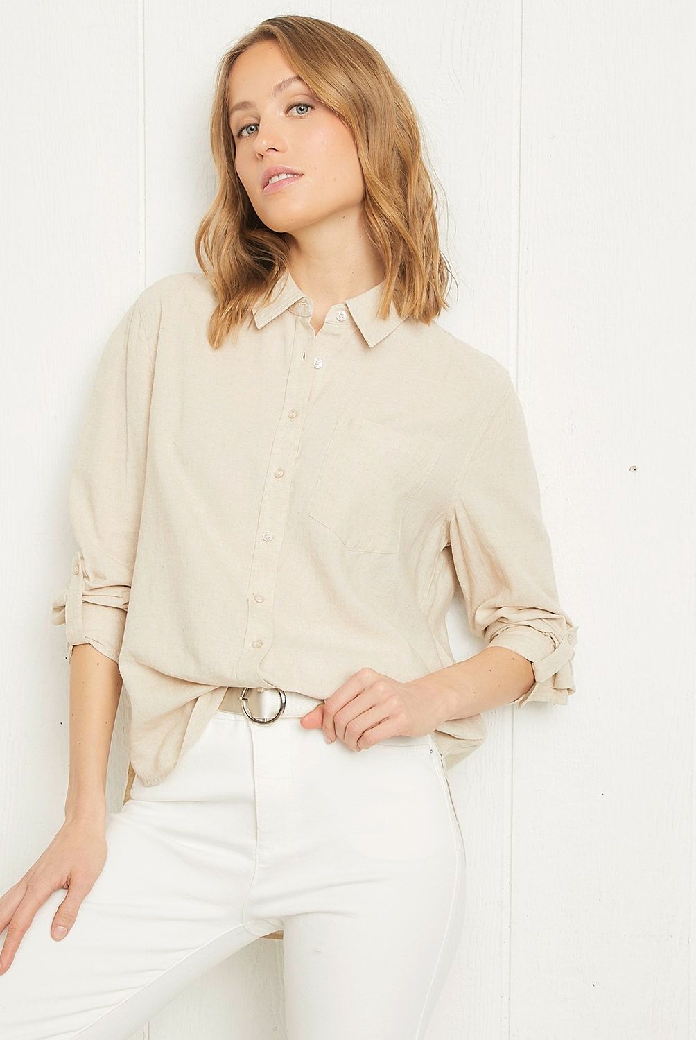 UNIVERSITY CLUB - Blusa Lino Manga Larga Mujer University Club