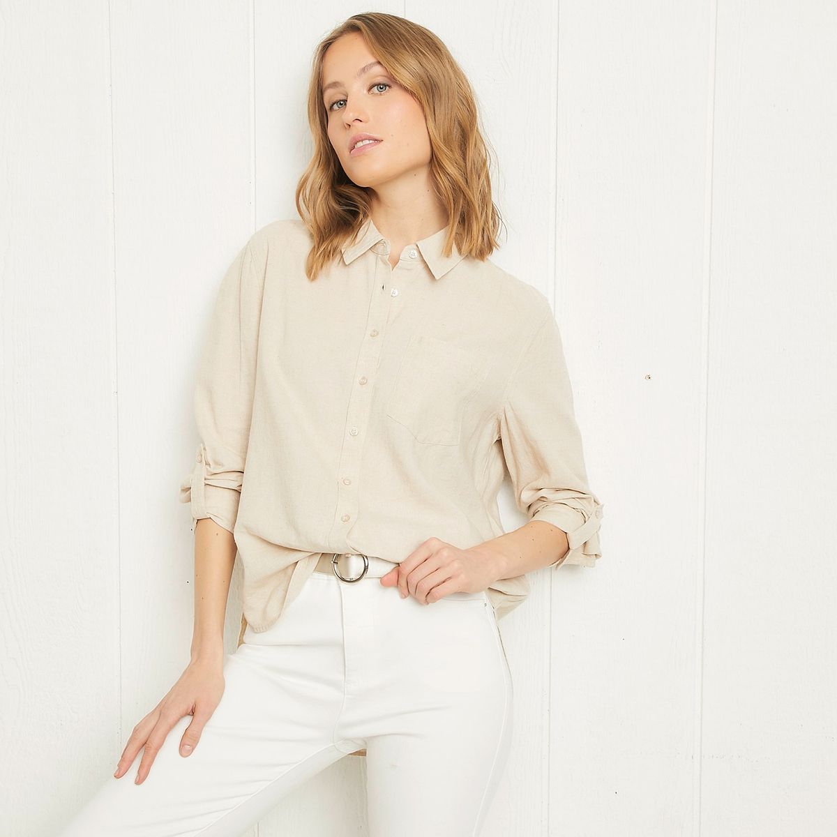 UNIVERSITY CLUB - Blusa Lino Manga Larga Mujer University Club