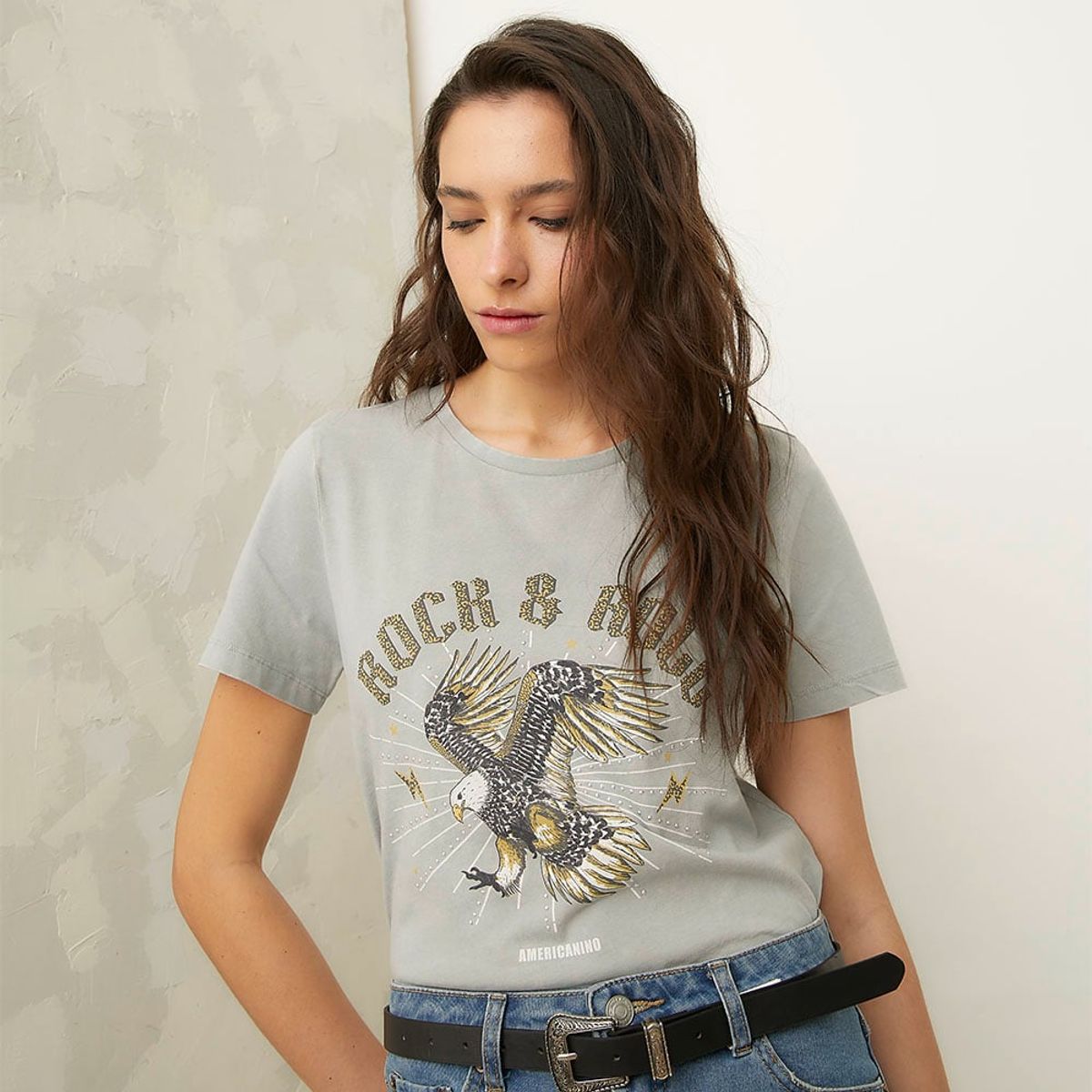 AMERICANINO - Polera Americanino Manga Corta Mujer Estampada Algodón