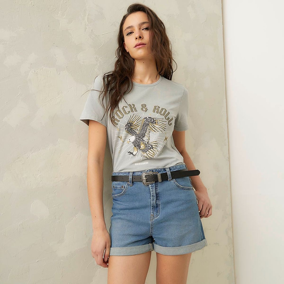 AMERICANINO - Polera Americanino Manga Corta Mujer Estampada Algodón