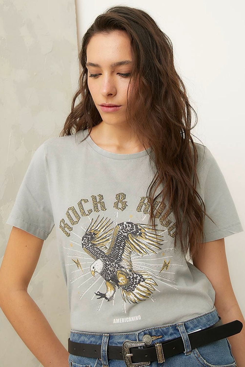 AMERICANINO - Polera Americanino Manga Corta Mujer Estampada Algodón