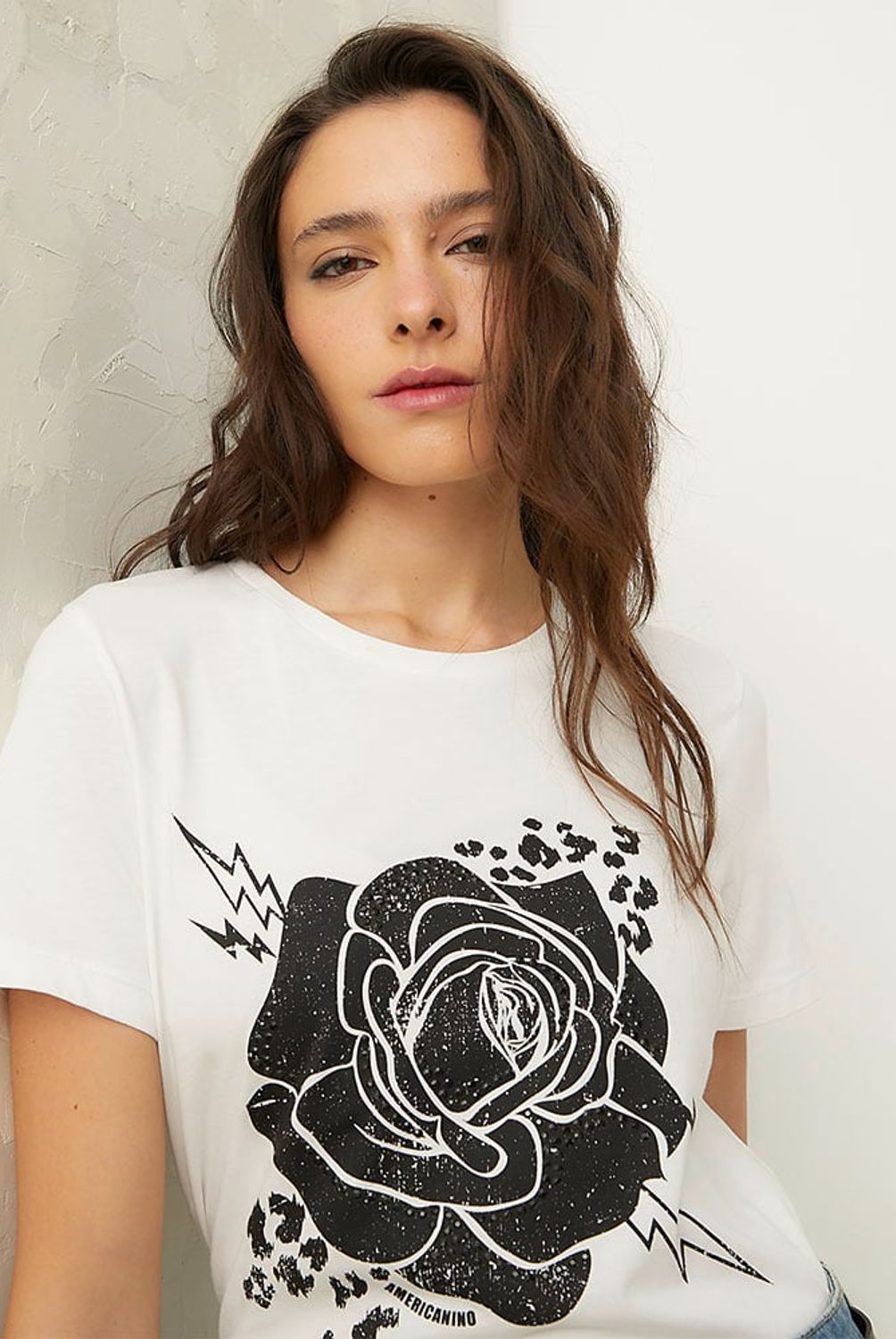 AMERICANINO - Polera Americanino Manga Corta Mujer Estampada Algodón