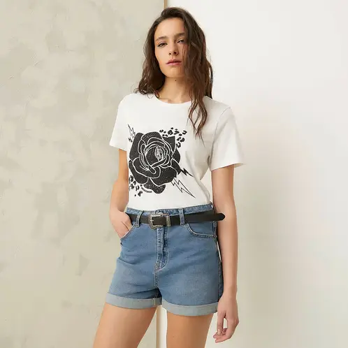 AMERICANINO - Polera Manga Corta Mujer Estampada Algodón