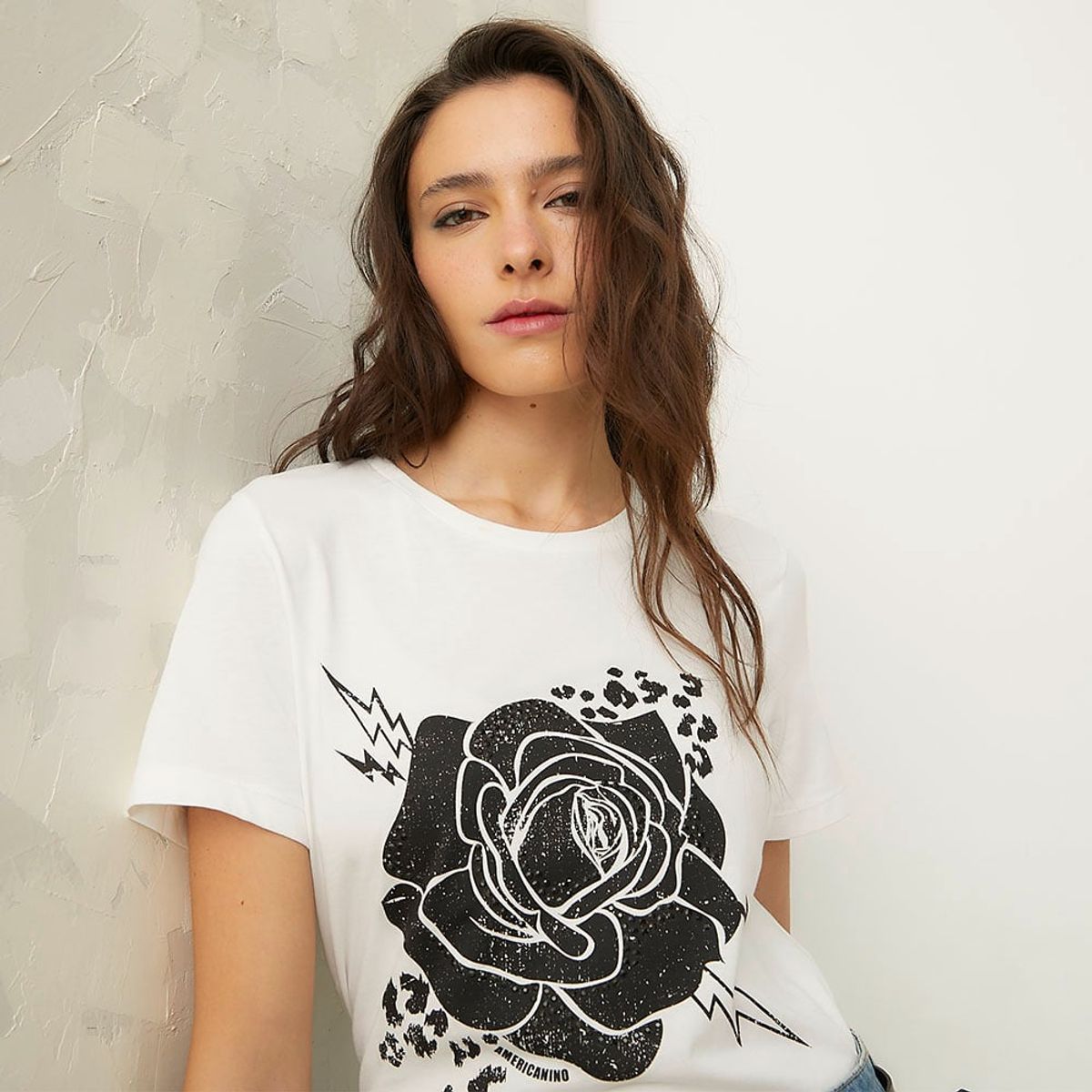 AMERICANINO - Polera Americanino Manga Corta Mujer Estampada Algodón