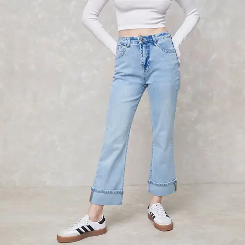 SYBILLA - Jeans Straight Mujer Tiro Alto Basta Doblada
