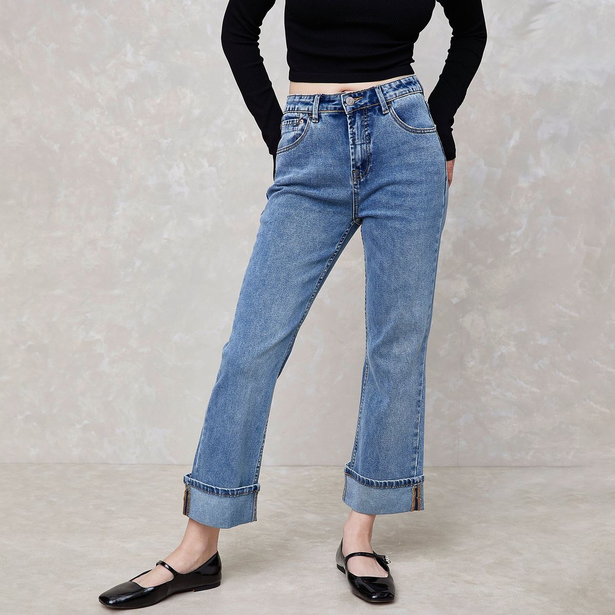 SYBILLA - Jeans Straight Mujer Sybilla Tiro Alto Basta Doblada