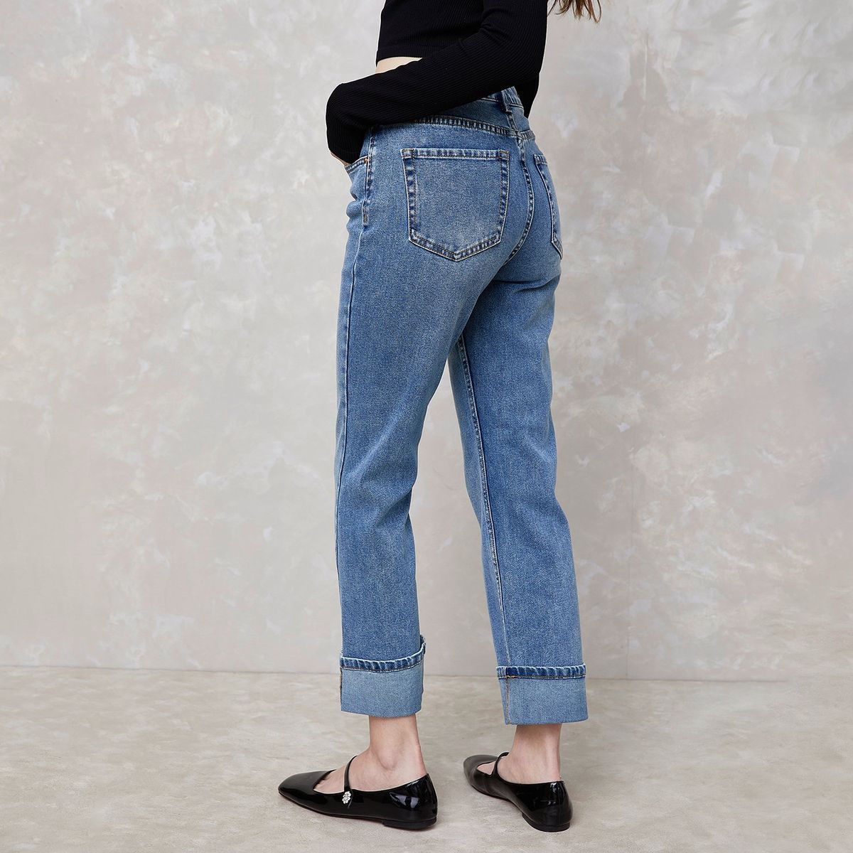 SYBILLA - Jeans Straight Mujer Sybilla Tiro Alto Basta Doblada