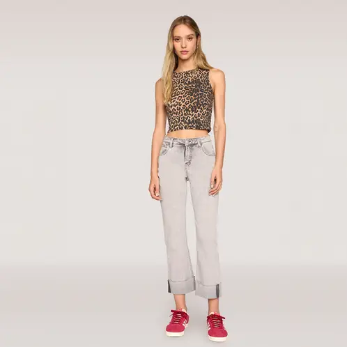 SYBILLA - Jeans Straight Tiro Alto Basta Doblada Mujer