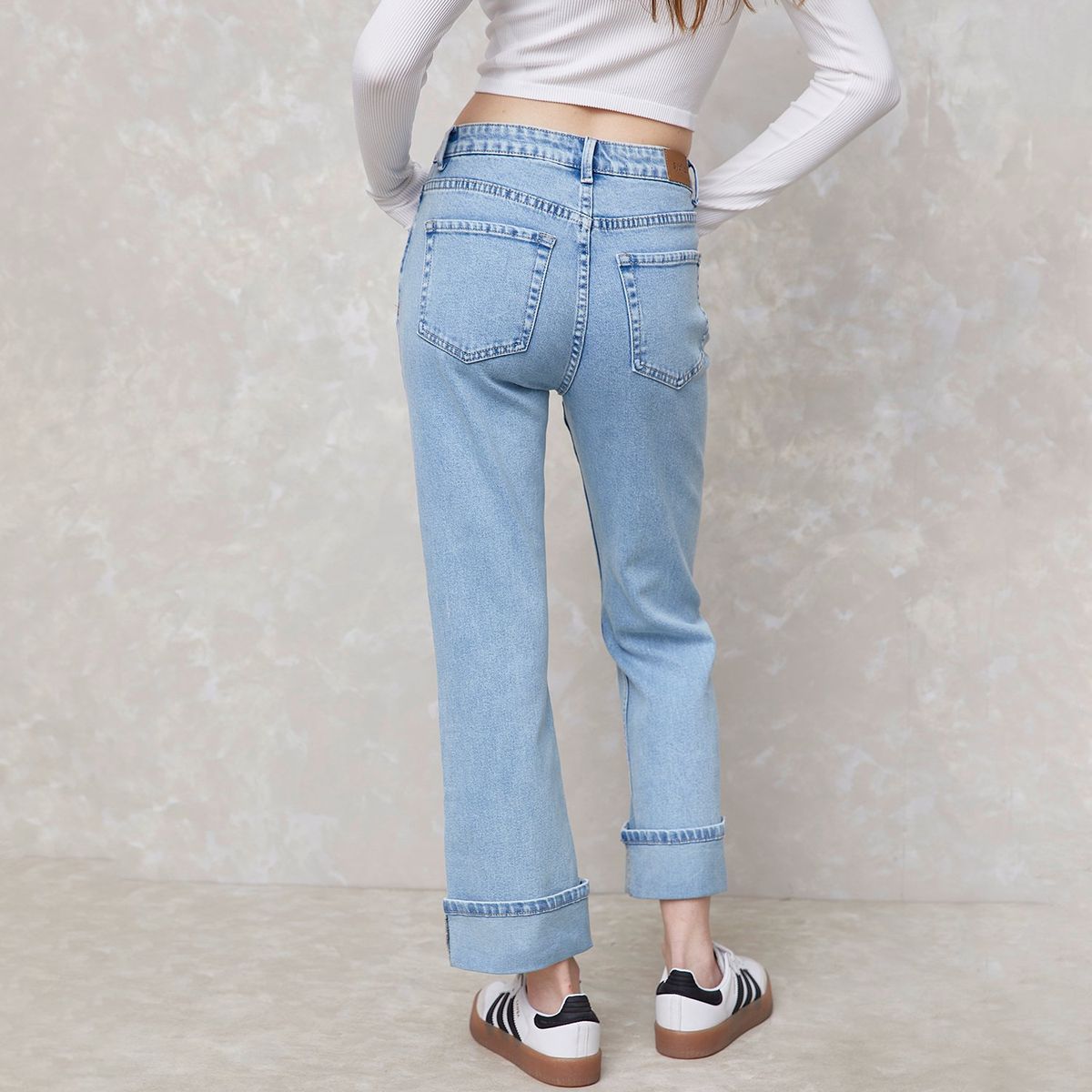 SYBILLA - Jeans Straight Mujer Sybilla Tiro Alto Basta Doblada