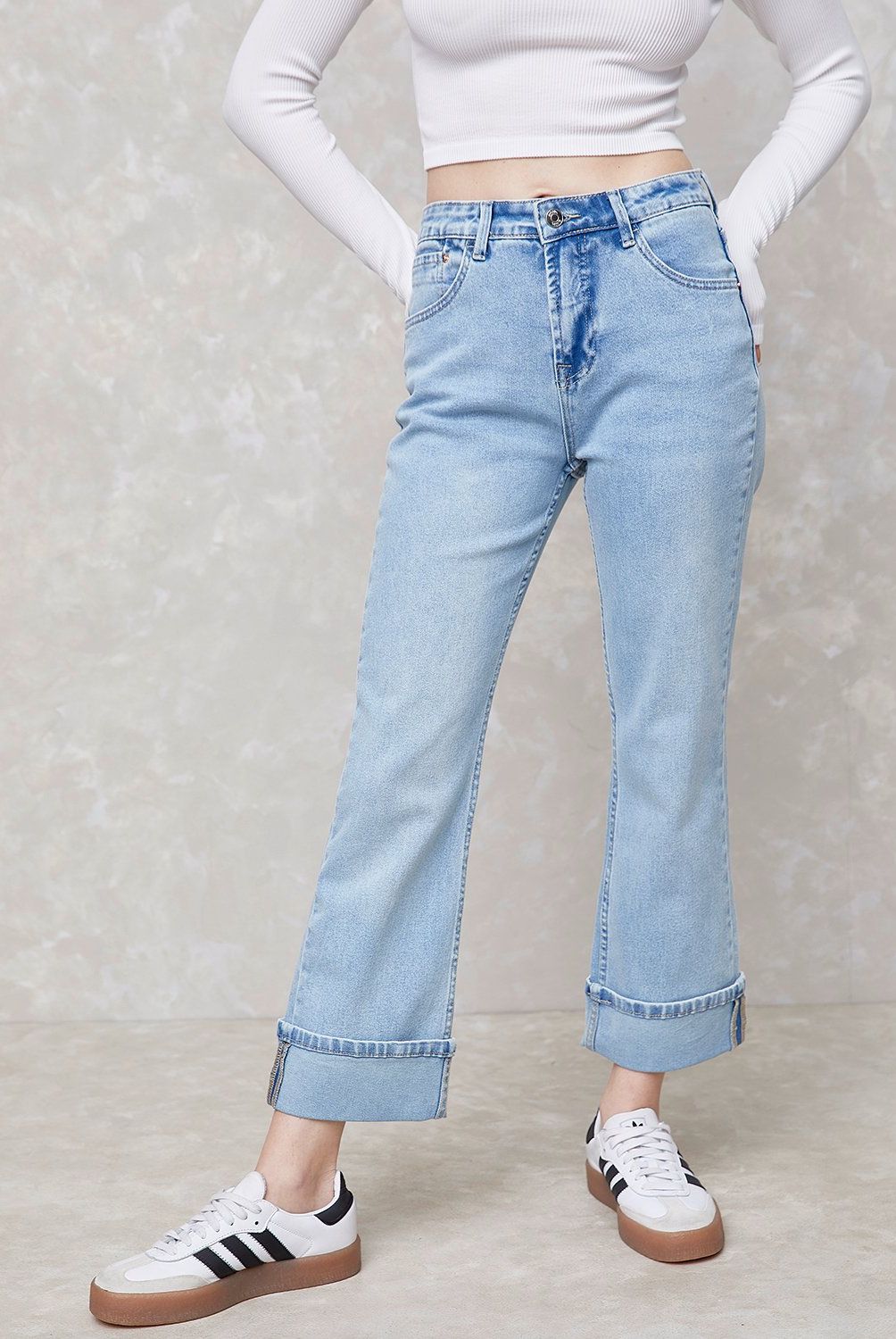 SYBILLA - Jeans Straight Mujer Sybilla Tiro Alto Basta Doblada