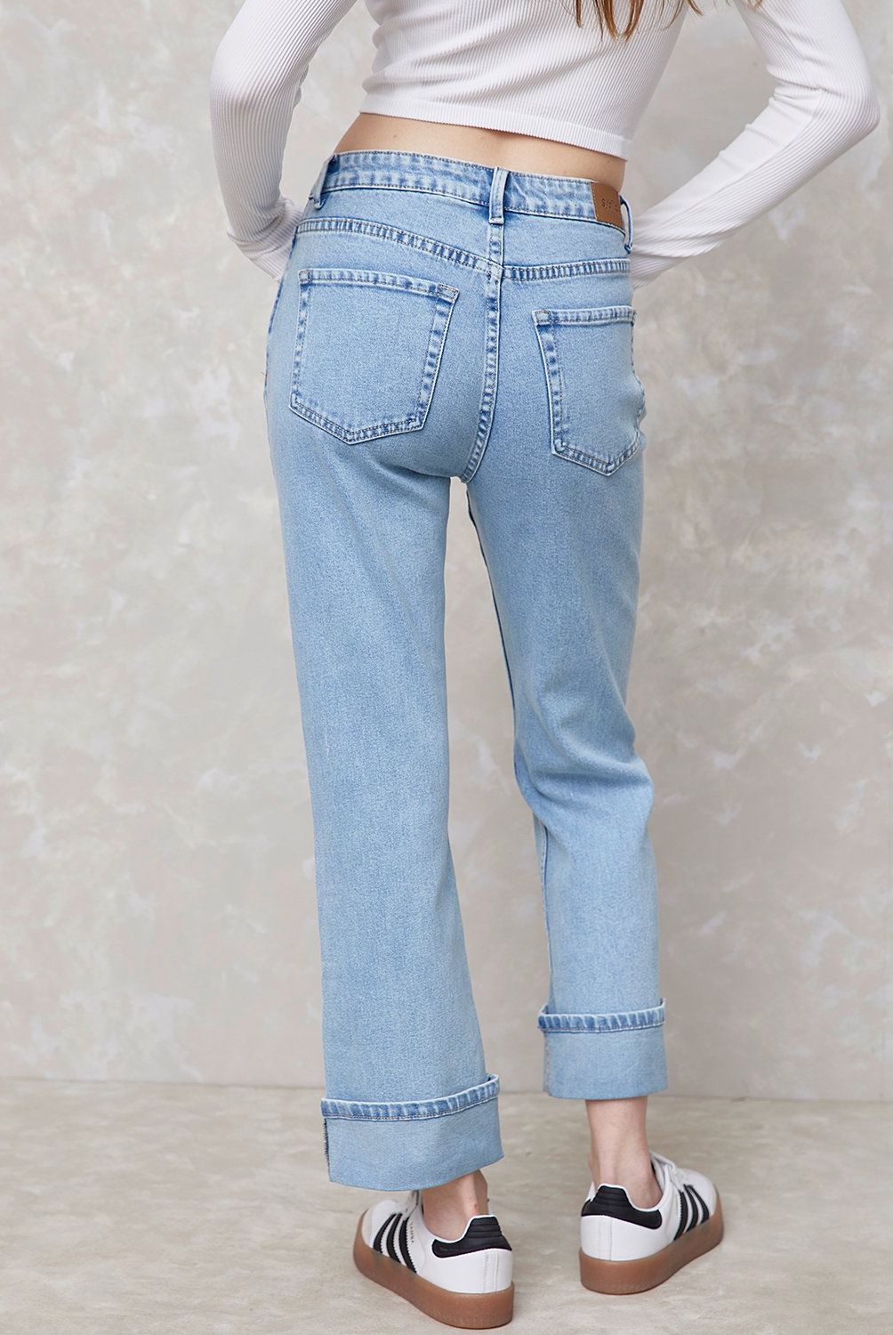 SYBILLA - Jeans Straight Mujer Sybilla Tiro Alto Basta Doblada