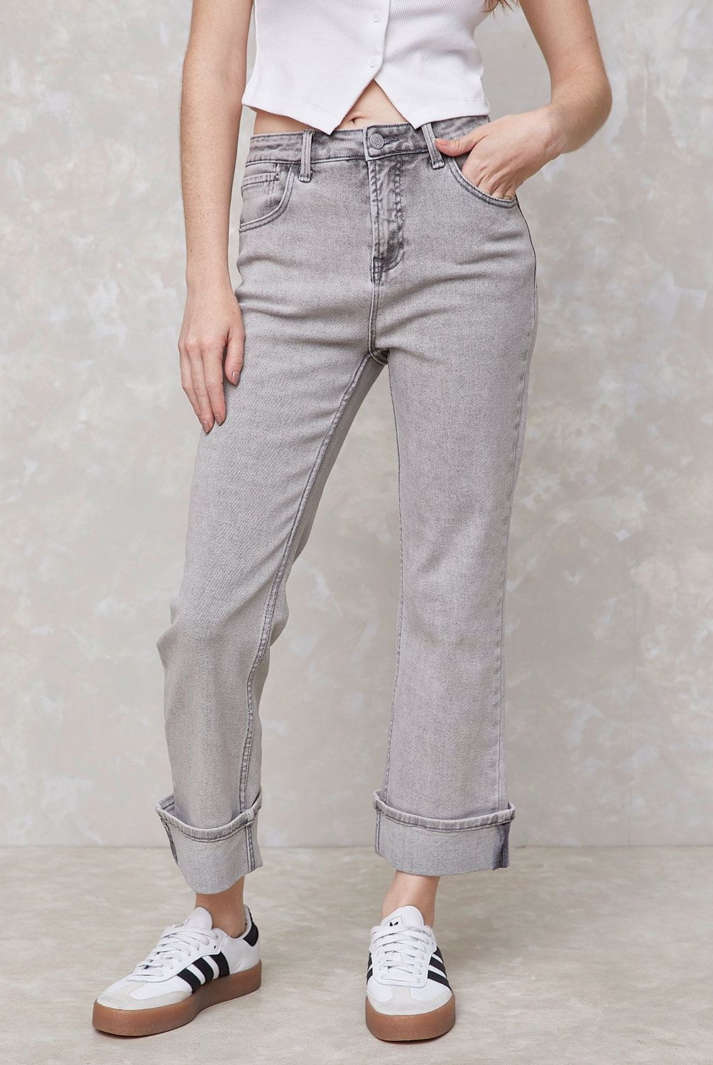 SYBILLA - Jeans Straight Mujer Sybilla Tiro Alto Basta Doblada