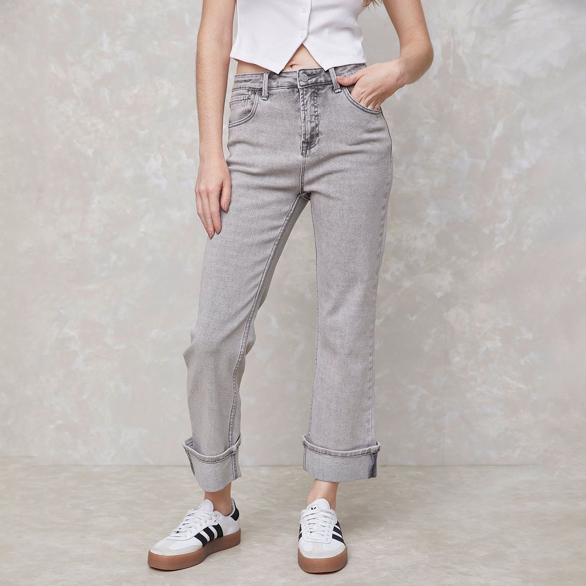 SYBILLA - Jeans Straight Mujer Sybilla Tiro Alto Basta Doblada