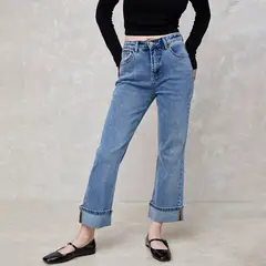 SYBILLA - Jeans Straight Basta Doblada Tiro Alto Mujer