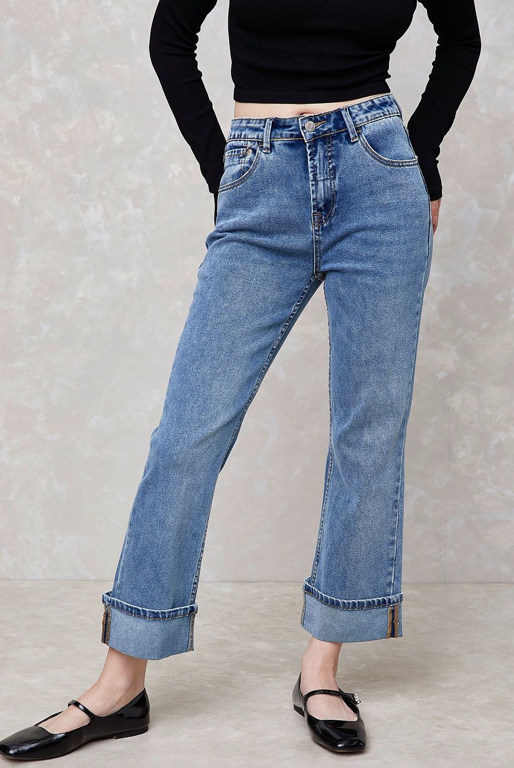 SYBILLA - Jeans Straight Mujer Sybilla Tiro Alto Basta Doblada