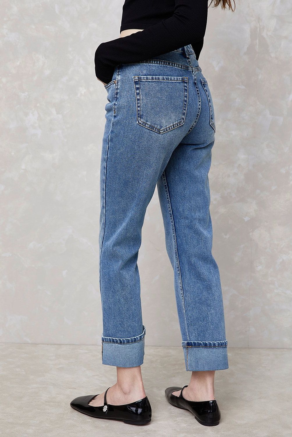SYBILLA - Jeans Straight Mujer Sybilla Tiro Alto Basta Doblada