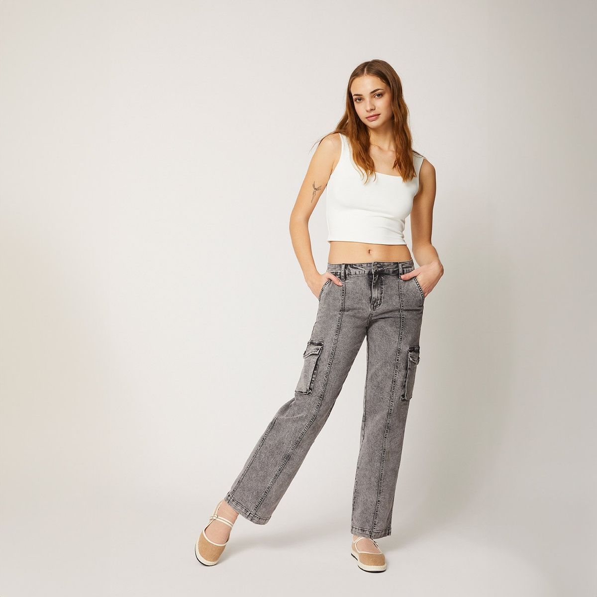 SYBILLA - Jeans Cargo Tiro Alto Mujer Sybilla