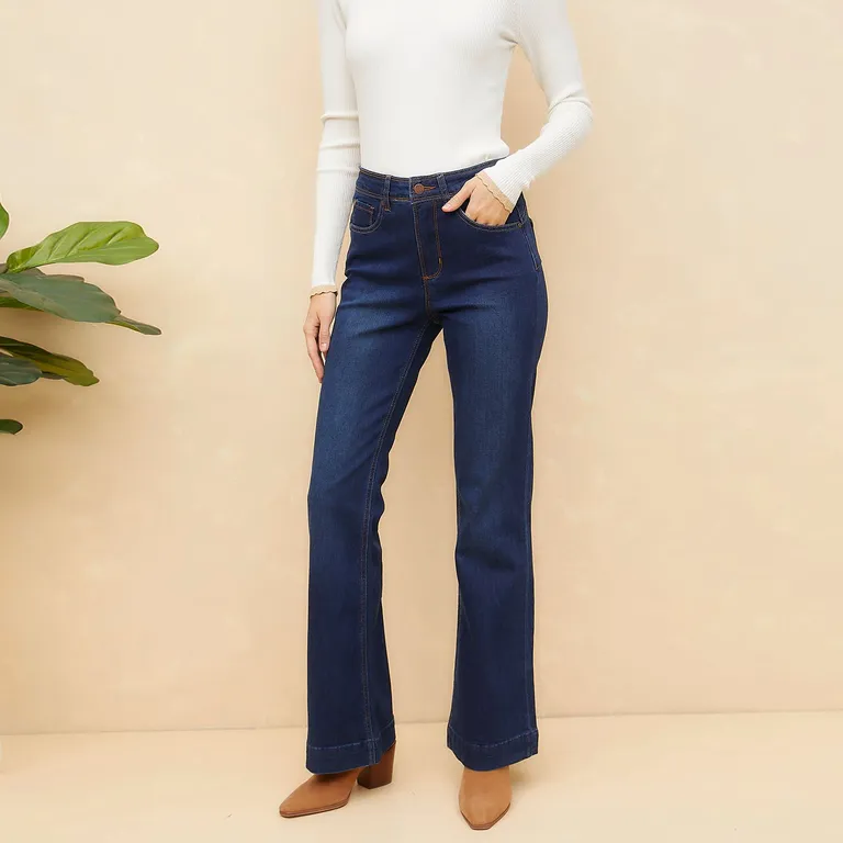 Jeans Flare Tiro Medio Mujer