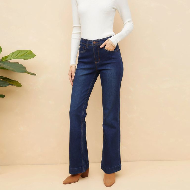 Jeans Flare Tiro Medio Mujer