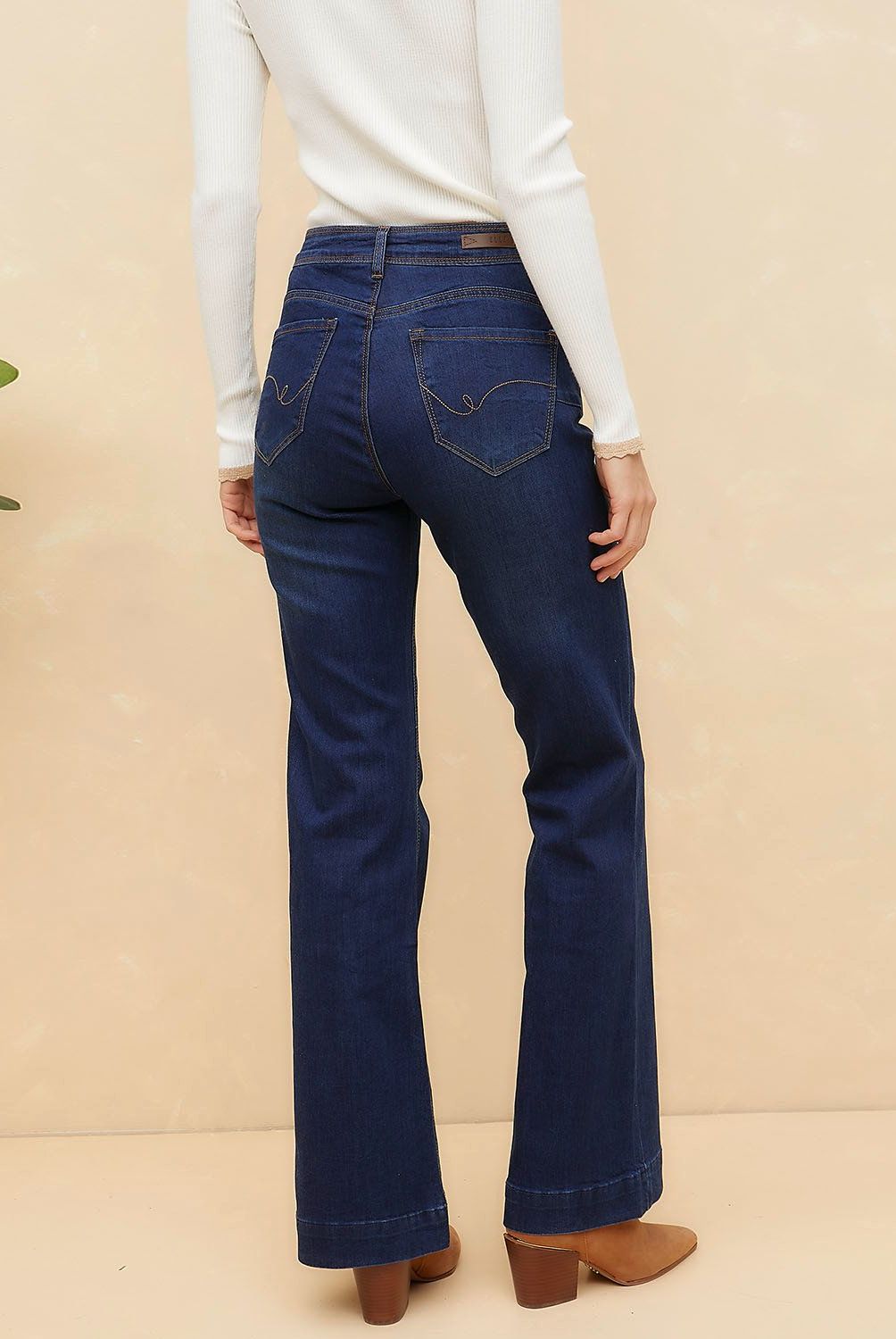 ELLE - Elle Jeans Mujer Flare Tiro Alto Algodón