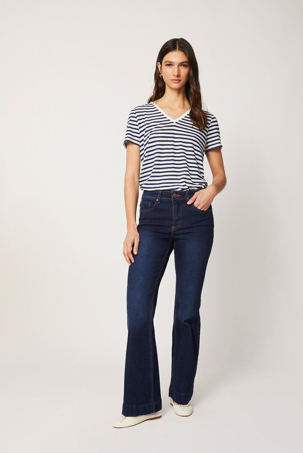 ELLE - Elle Jeans Mujer Flare Tiro Alto Algodón