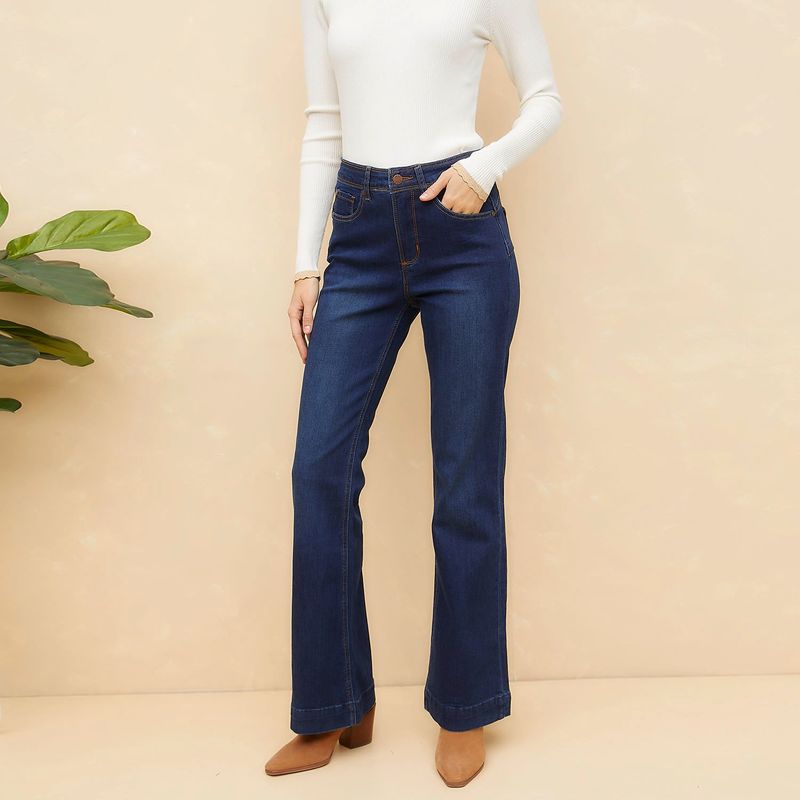 ELLE - Elle Jeans Mujer Flare Tiro Alto Algodón