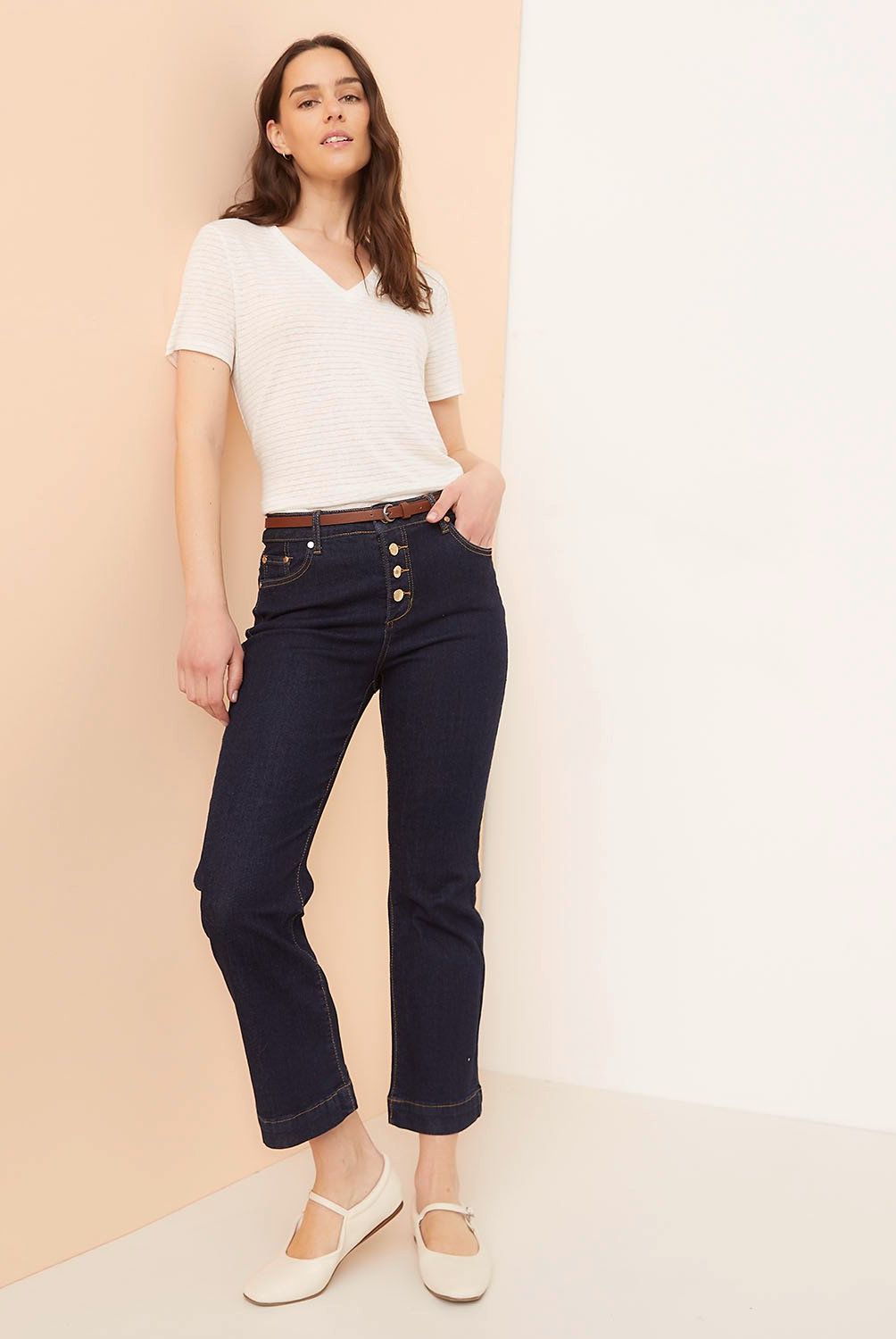 ELLE - Polera Manga Corta Lino Mujer Elle
