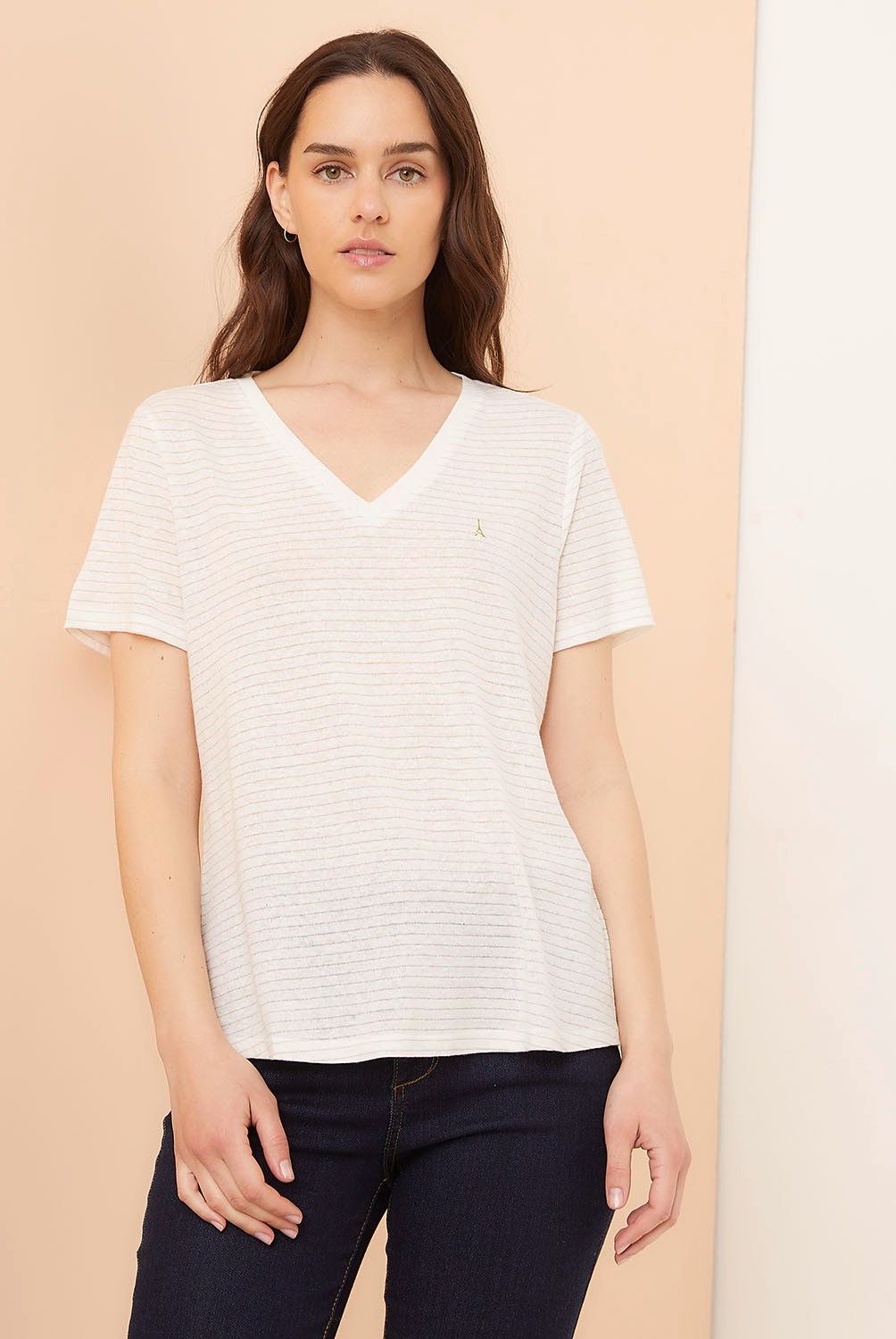 ELLE - Polera Manga Corta Lino Mujer Elle