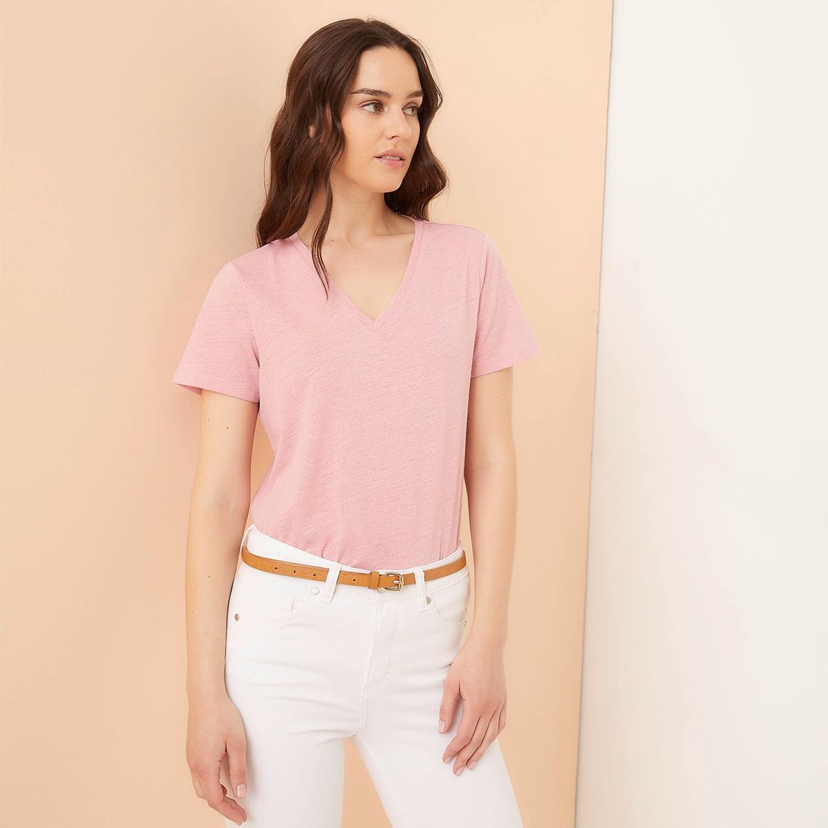 ELLE - Polera Manga Corta Lino Mujer Elle