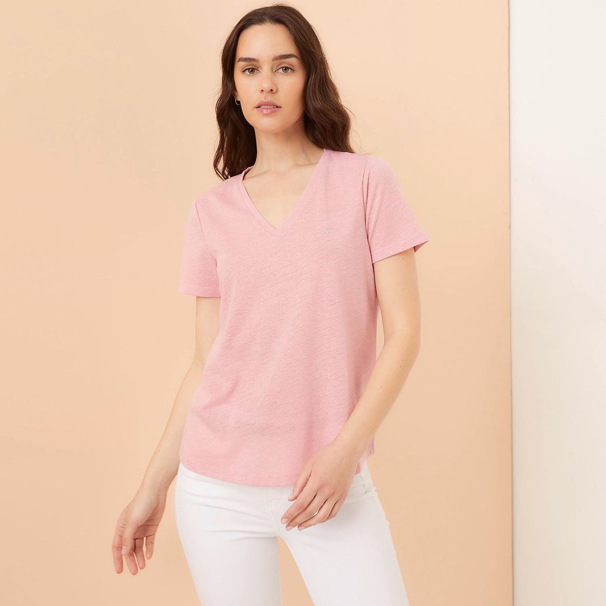 ELLE - Polera Manga Corta Lino Mujer Elle