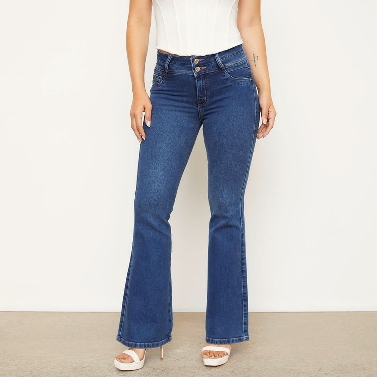 Jeans Flare Tiro Medio Mujer