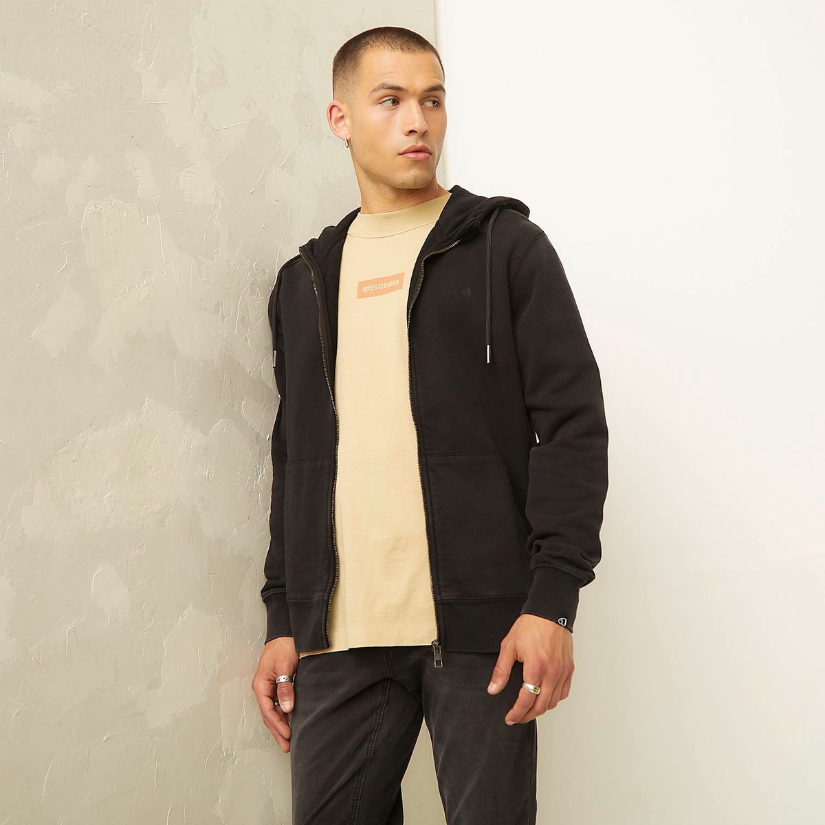 AMERICANINO - Polerón Full Zipper con Gorro Americanino Hombre Algodón