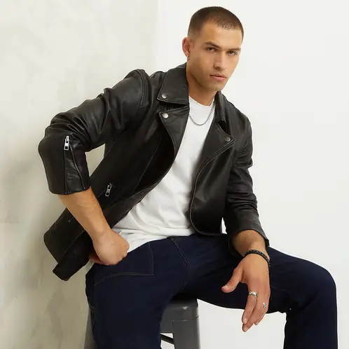 AMERICANINO - Chaqueta De Cuero Biker Urbana Hombre
